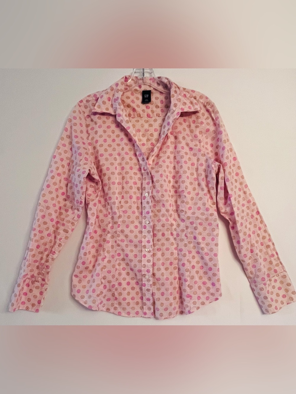GAP Vintage Vibe Abstract Pink Rose Polka Dot Blouse L